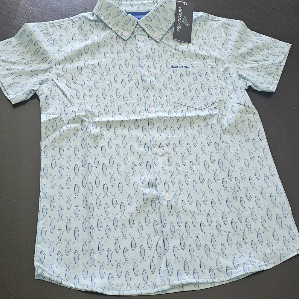 New properly tied shordee summer Fish Print Woven  shirt  Kids